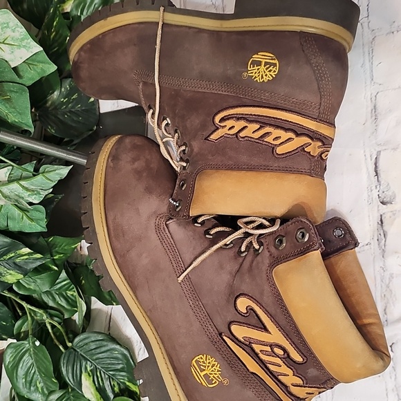Timberland Heel Stitched Emblem Brown Leather Boots 11M - Picture 6 of 13